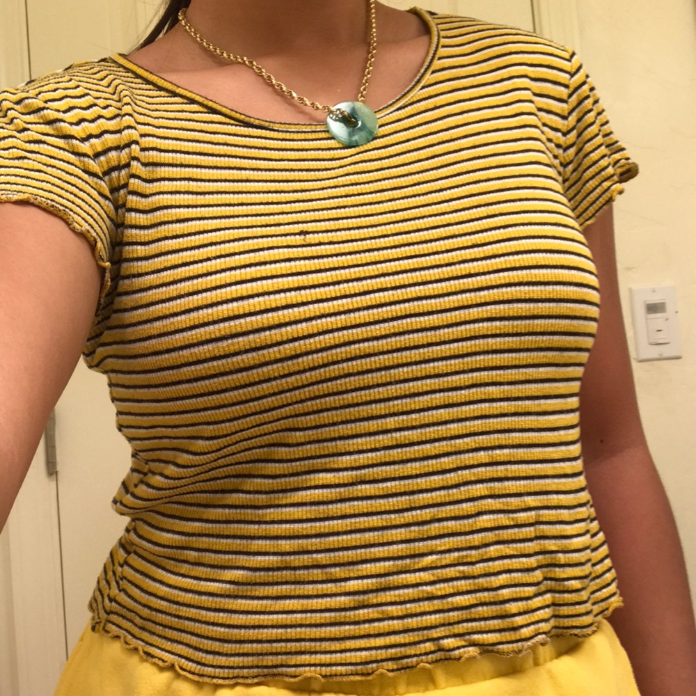 Mustard yellow striped cropped top